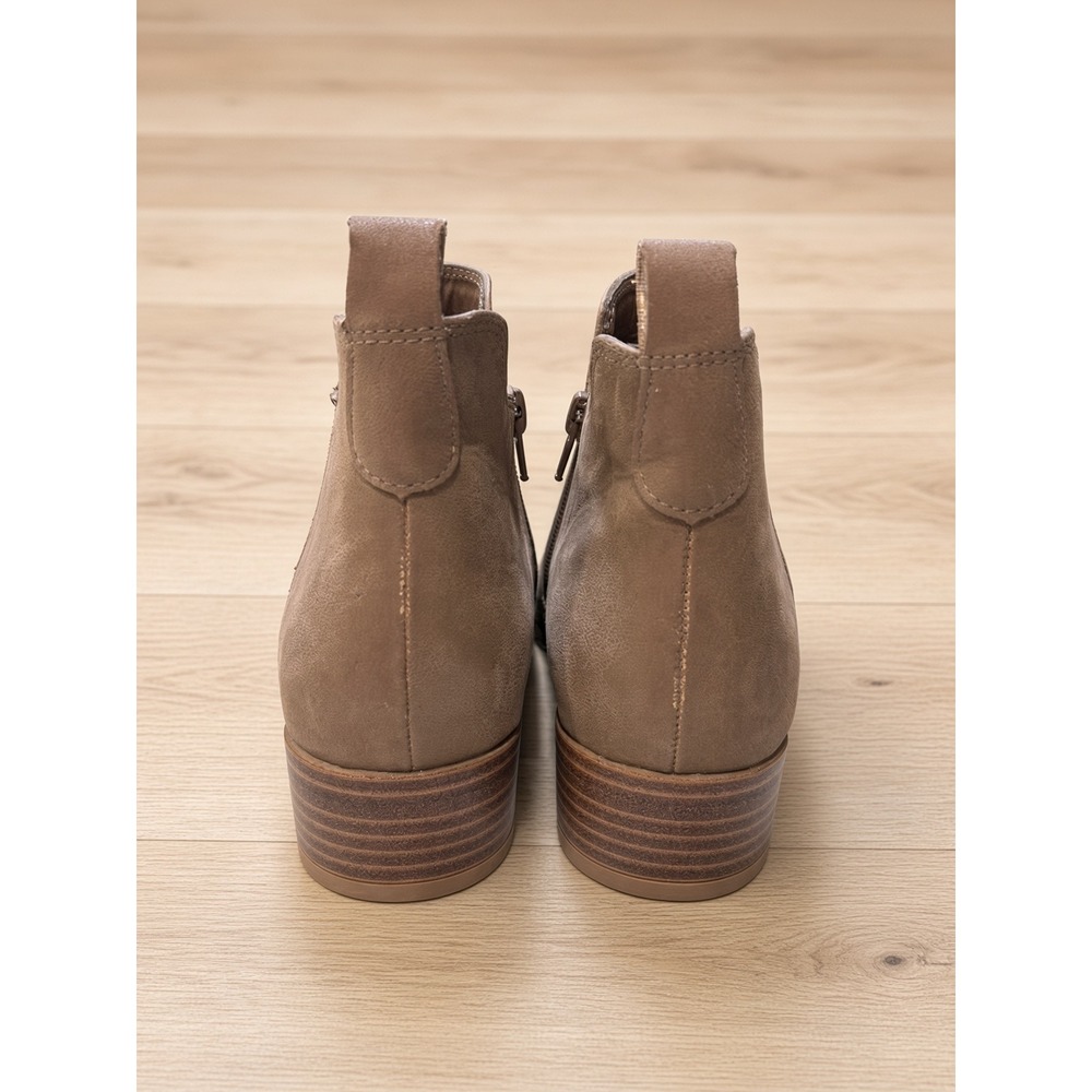 MIA Womens Taupe Faux Suede Ankle Booties Side Zip Stacked Block Heel Size 6.5 - Picture 4 of 7